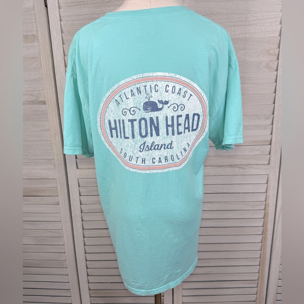 HANES (Comfort Wash) 100% Cotton Hilton Head Island Whale T-Shirt Aqua-Medium